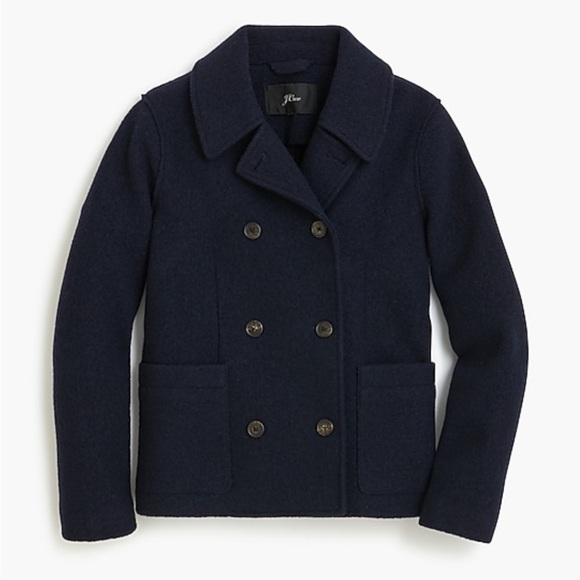 J. Crew Italian 100% Boiled Wool Navy Double Breasted Peacoat Jacket - Picture 1 of 9